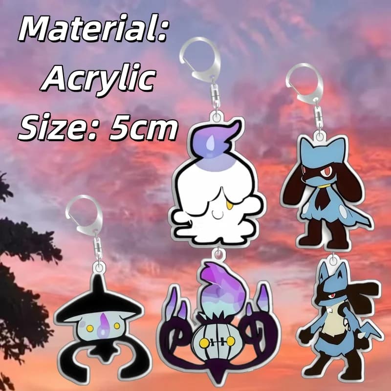 Keychain for Pokemon Riolu Lucario Lampent Acrylic Homemade Cartoon Anime Backpack Pendant Decoration Collection Fans Gift 5cm