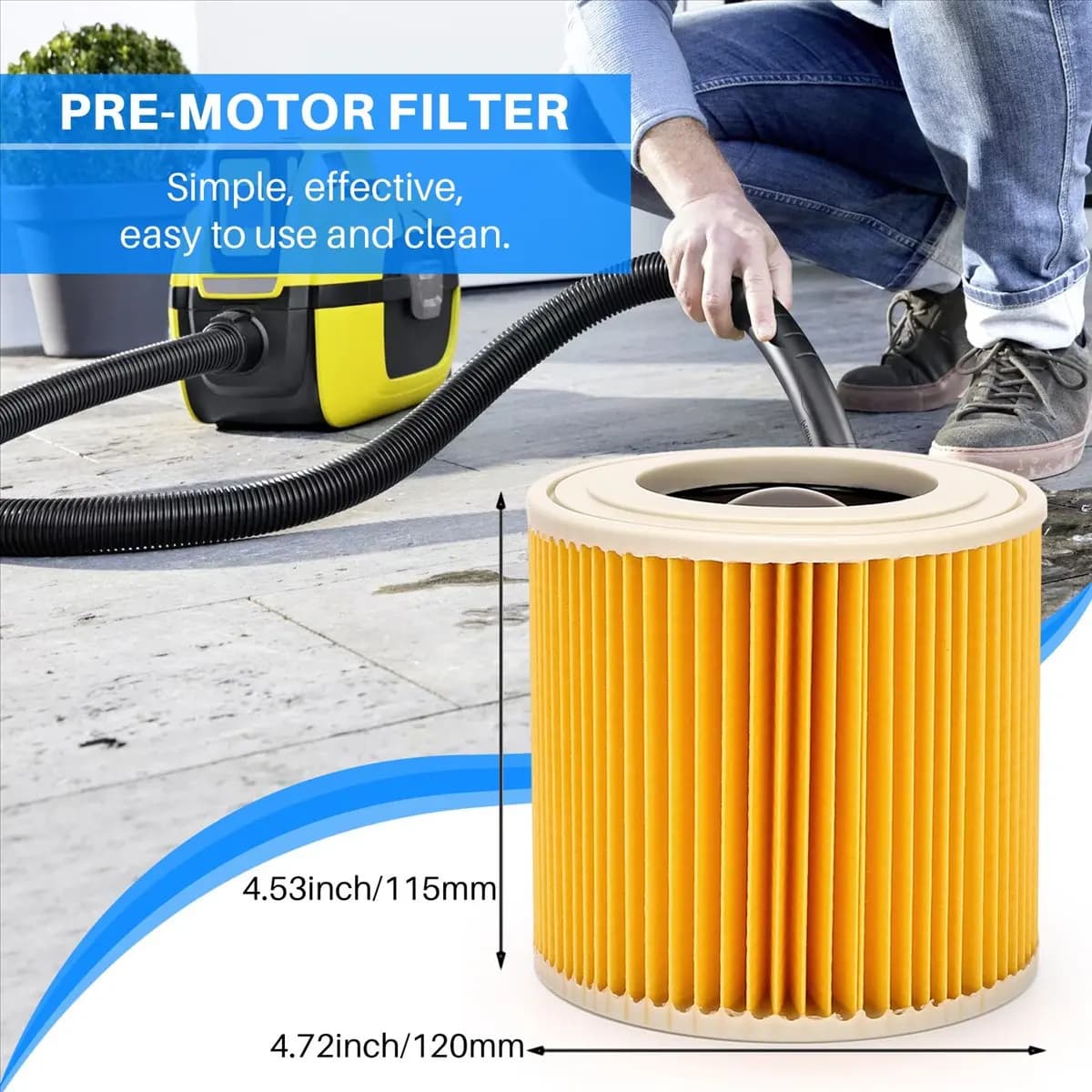 YDSC 2 filtri a cartuccia per aspirapolvere Karcher WD3 Premium WD2 WD3 WD1 MV3 MV2 WD 3 P, kit di estensione contro la polvere fine