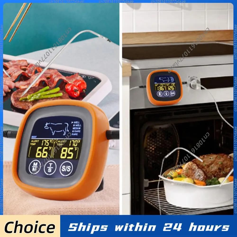 Termometro Digitale per Carne con Sonda, Schermo Touch Impermeabile, Sonda per Temperatura Carne con 2 Sonde per Grigliate, BBQ e Cucina