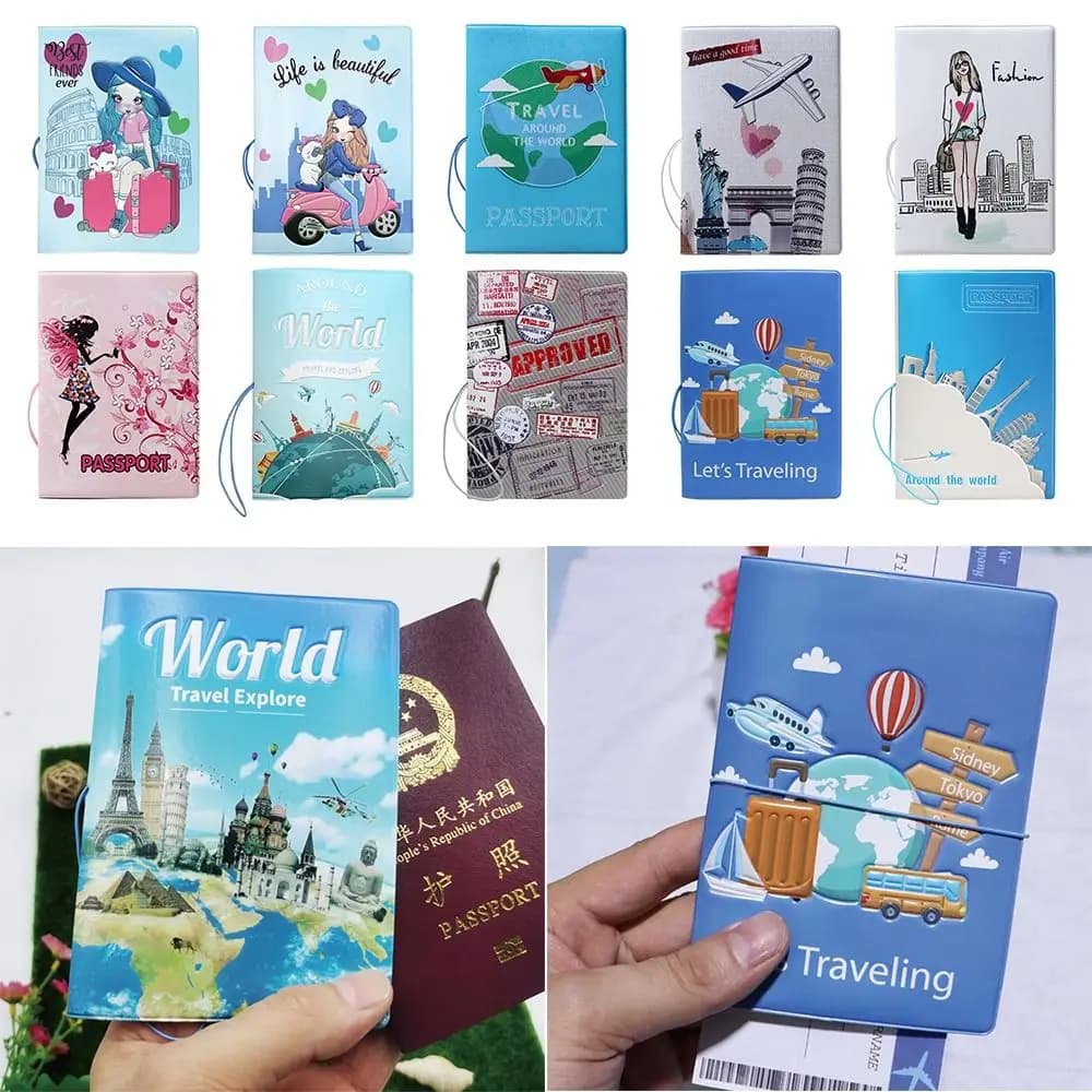 Regalo Cartoon Girl Copertina per passaporto Viaggio nel mondo Certificato in PU Guaina protettiva Porta carte Borsa per carte impermeabile Borsa unisex