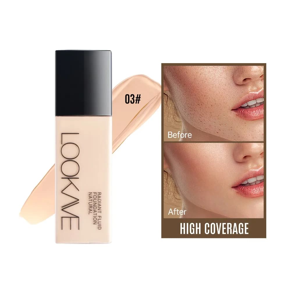 Fondotinta Liquido LOOKAVE a Lunga Durata, Copertura Totale, Effetto Naturale Opaco, Crema CC, Base Trucco Idratante e Correttore