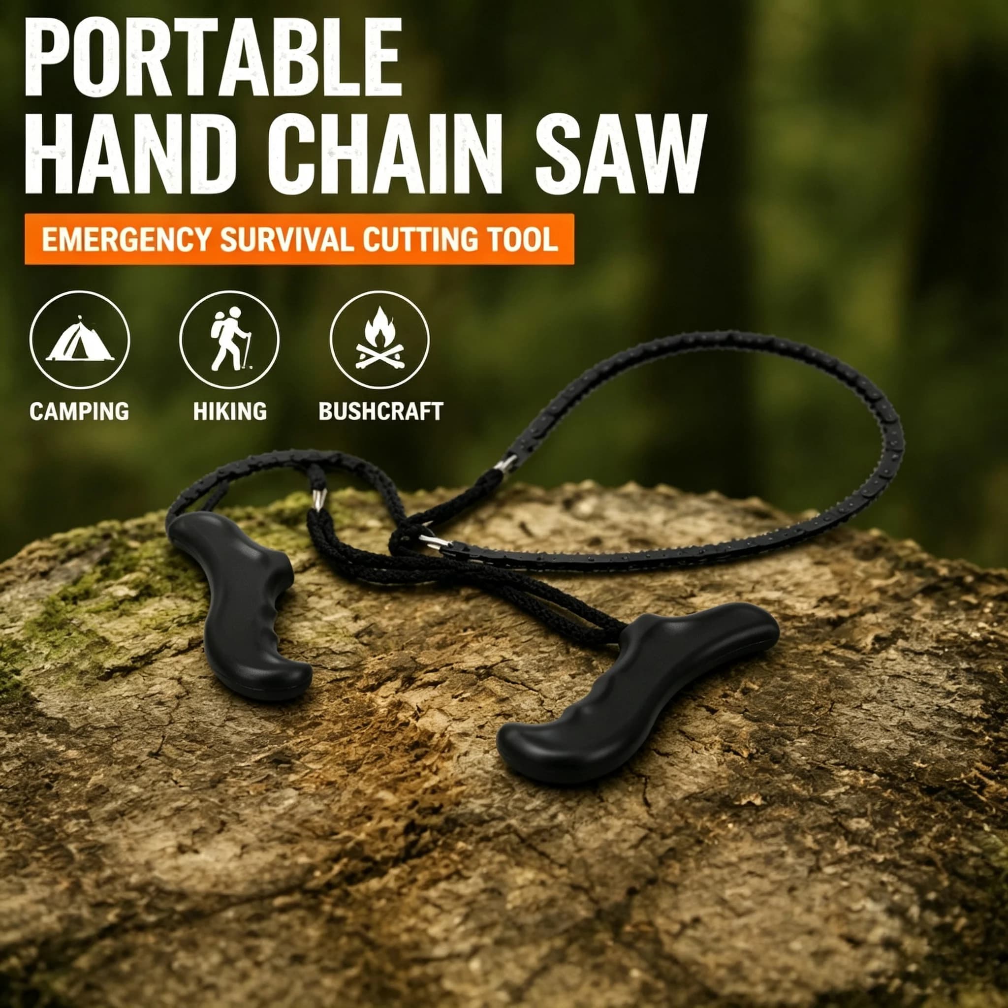 Portable Hand Chain Saw Hardened Steel Serrated Rope Saw Handle Emergency Survival Cutting Tool for Camping Hiking Bushcraft