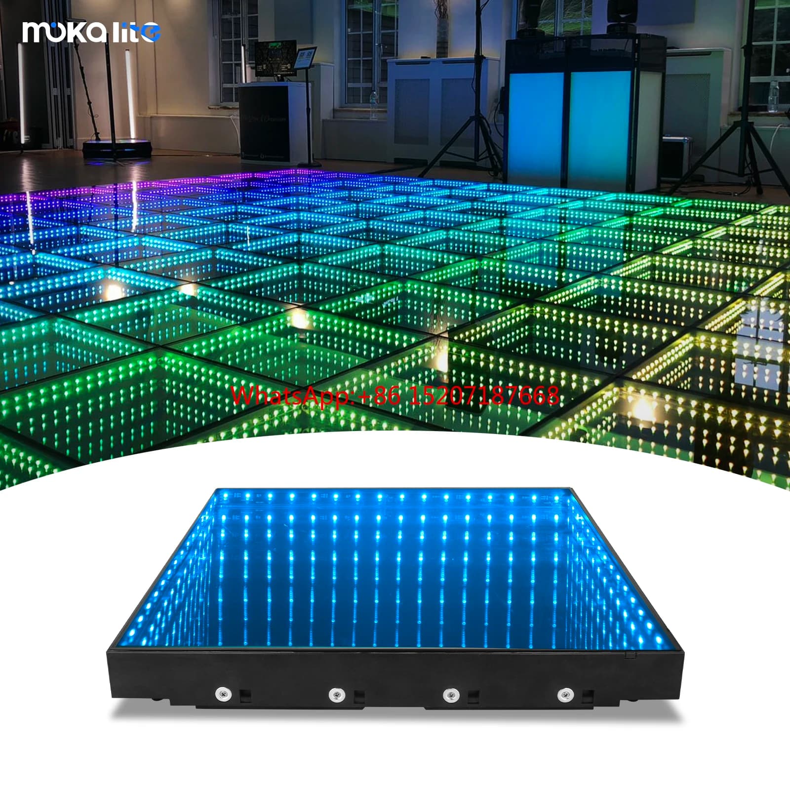 Pannelli magnetici per pavimenti da discoteca Infinity Dance illuminati RGB Magnete 3D Specchio LED Piastrelle per pavimenti da ballo per la vendita di feste di nozze
