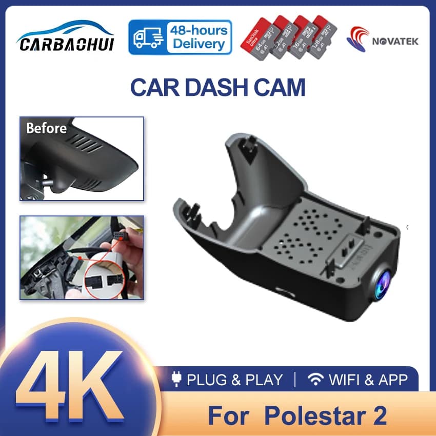 New Plug And Play Car DVR Dash Cam Camera for Volvo Polestar 2 Polestar2 2021-2026 UHD 4K Video Recorder Dash Camera
