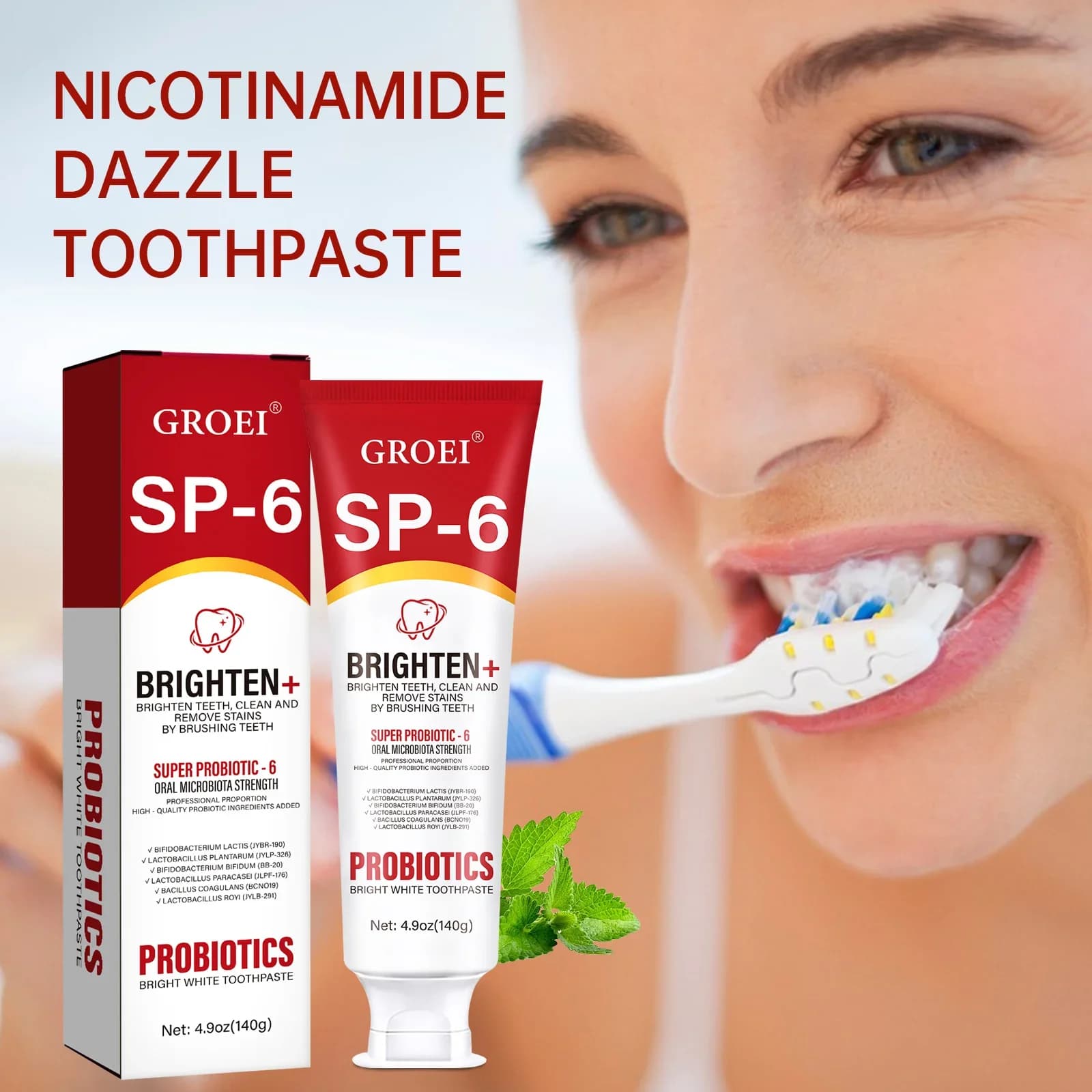 Probiotic toothpaste SP-6 140g - White yellow teeth, eliminates spots and malalito. Gentle polish care with probiotics.
