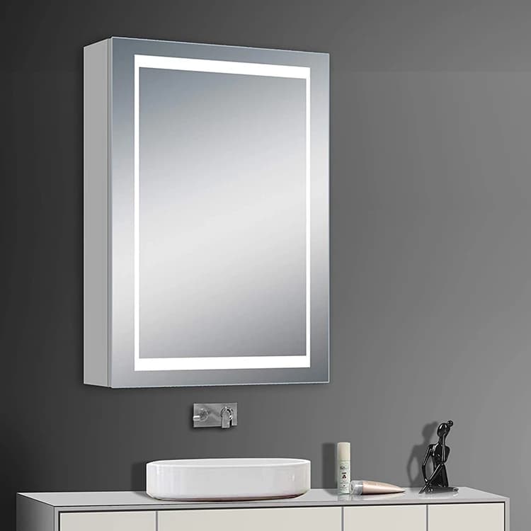 Mobili da bagno in stile americano Armadietto dei medicinali con specchio a LED sospeso a parete bianco autoportante con interruttore del sensore di movimento