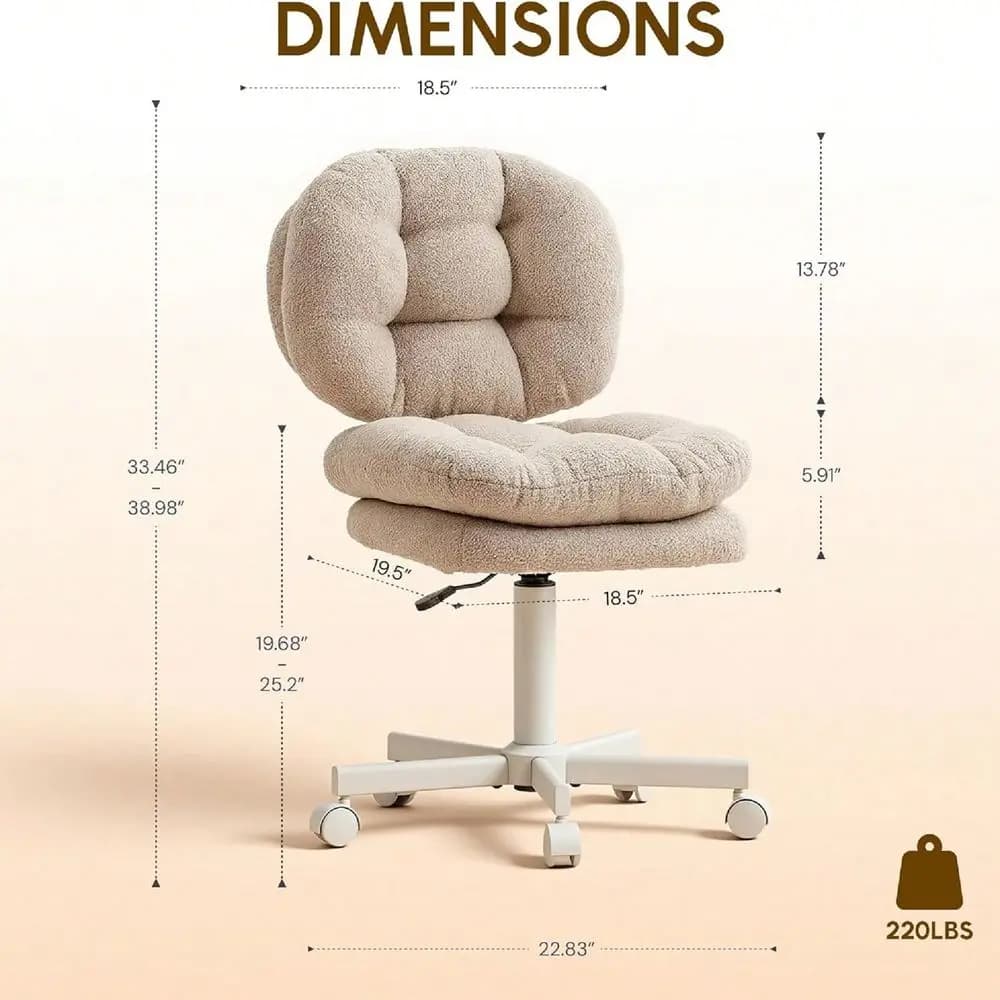 Sedia con ruote, sedia da trucco con cuscino ispessito a doppio strato e schienale alto, sedia da scrivania ergonomica girevole senza braccioli F