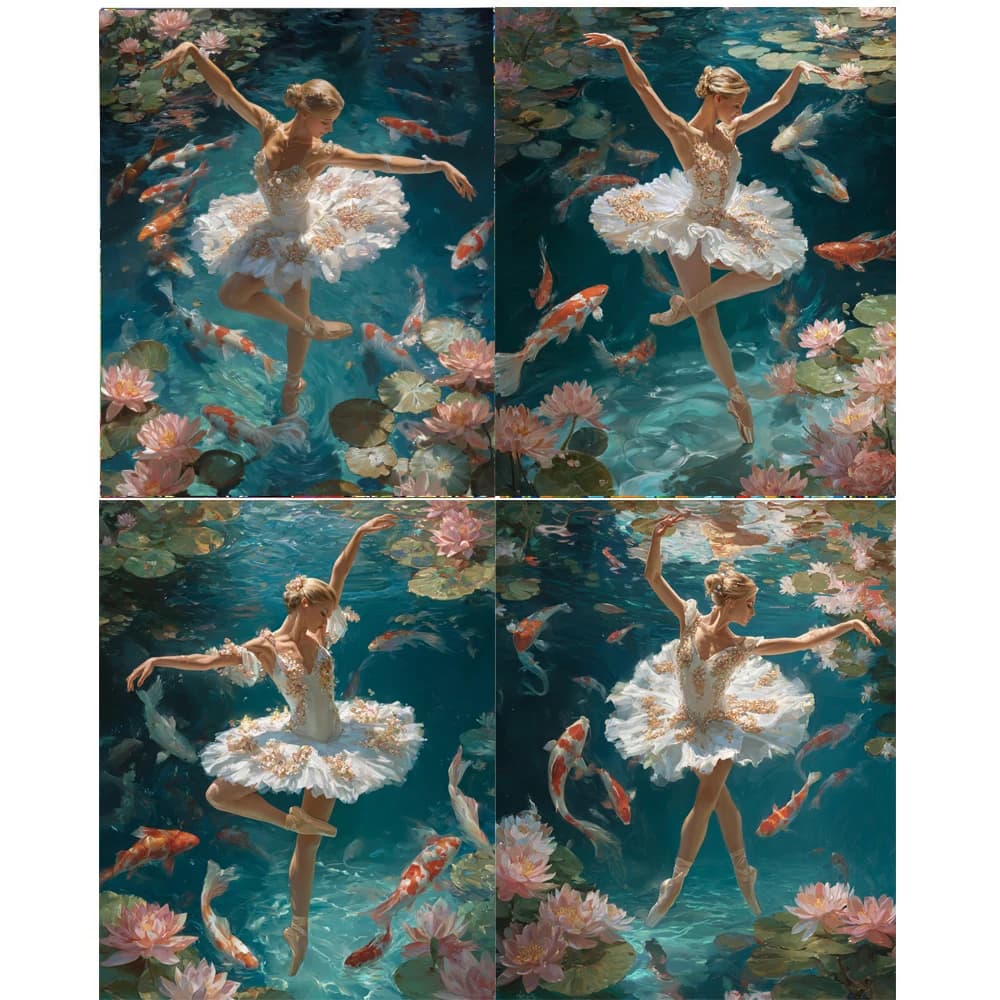 Hand Paint A Ballet Dancer Surrounded by Goldfish Painting By Numbers Kit DIY Acrylic Artwork Canvas Art Gift Home