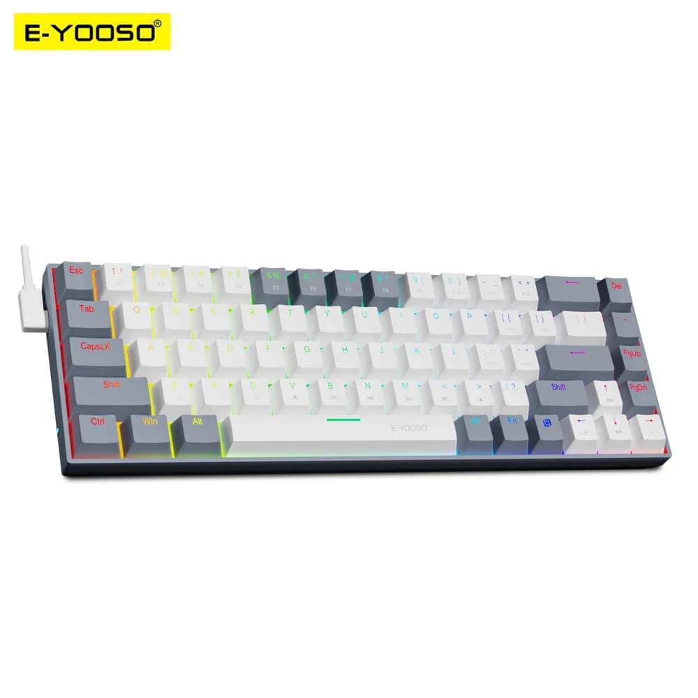 E-YOOSO Z686 RGB USB 60% Mini tastiera meccanica sottile da gioco cablata Interruttore rosso 68 tasti Russo brasiliano portoghese per computer