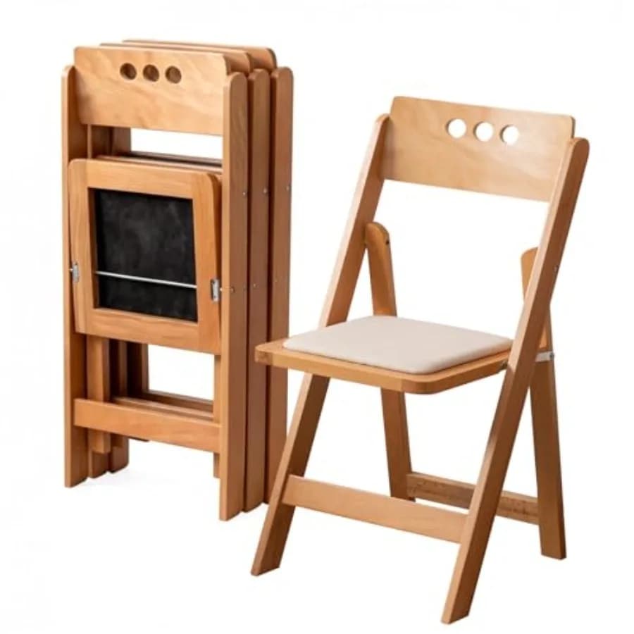 Sedia Pieghevole in Legno con Morbido Cuscino in Lino per Matrimoni, Banchetti ed Eventi, Finitura Naturale, Schienale Alto, Comoda e Resistente