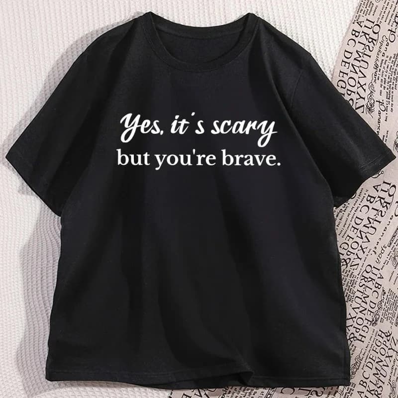 2026 Yes It's Scary But You're Brave Heated Rivalry T-Shirt Comfort Hollander Ilya Rozanov Quote Tshirt Cotton Short-sleeved Top