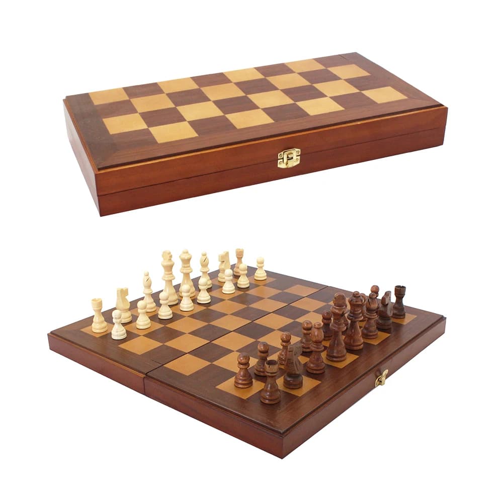 Set da gioco da tavolo per scacchi in legno da 15 pollici Tavolo pieghevole Set di scacchi da viaggio portatile classico con pezzi degli scacchi per bambini e adulti