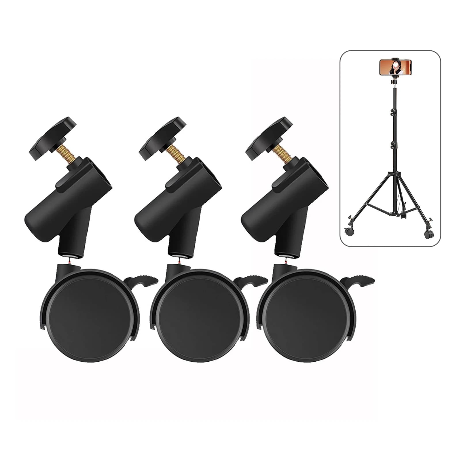 Set di 3 Ruote Flessibili con Fori di Montaggio da 16mm di Diametro per Stativi Fotografici e Treppiedi