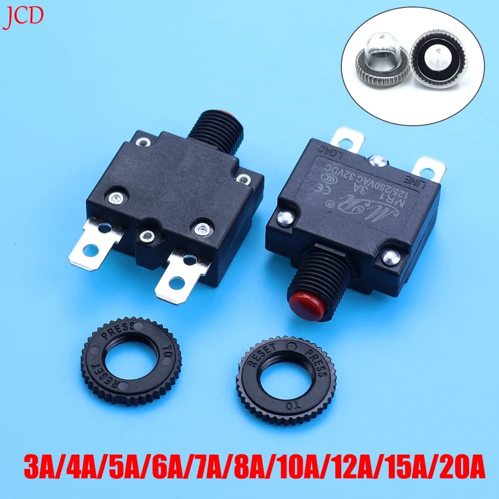2 pezzi interruttore automatico protezione da sovraccarico fusibile 3A 4A 5A 6A 7A 8A 10A 12A 15A 20A ripristinabile 220V con cappuccio impermeabile