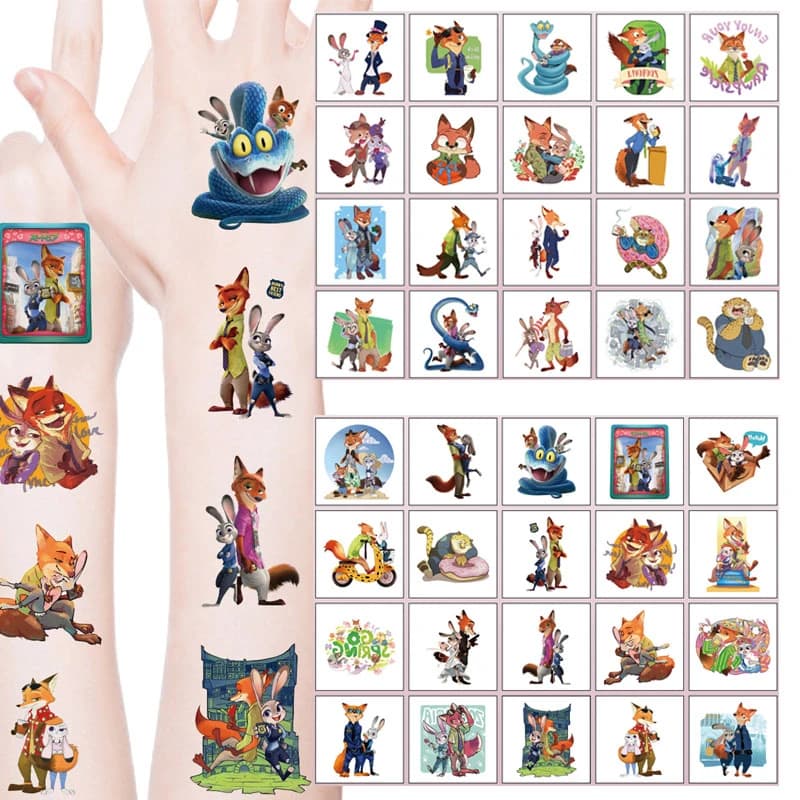 20pcs/set Disney Cartoon Zootopia 2 Judy Nick Temporary Tattoo Stickers For Body Art Party Birthday Gifts Sticker