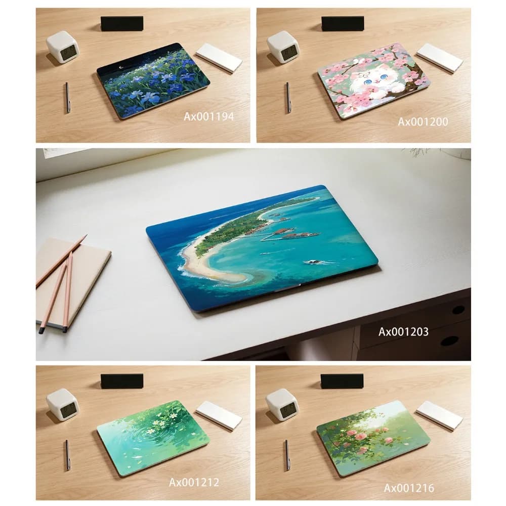 Cute Cartoon Cat Tropical Island Night Blue Flower Rose Anti Scratch Protective Laptop Skin Sticker for Universal Laptops