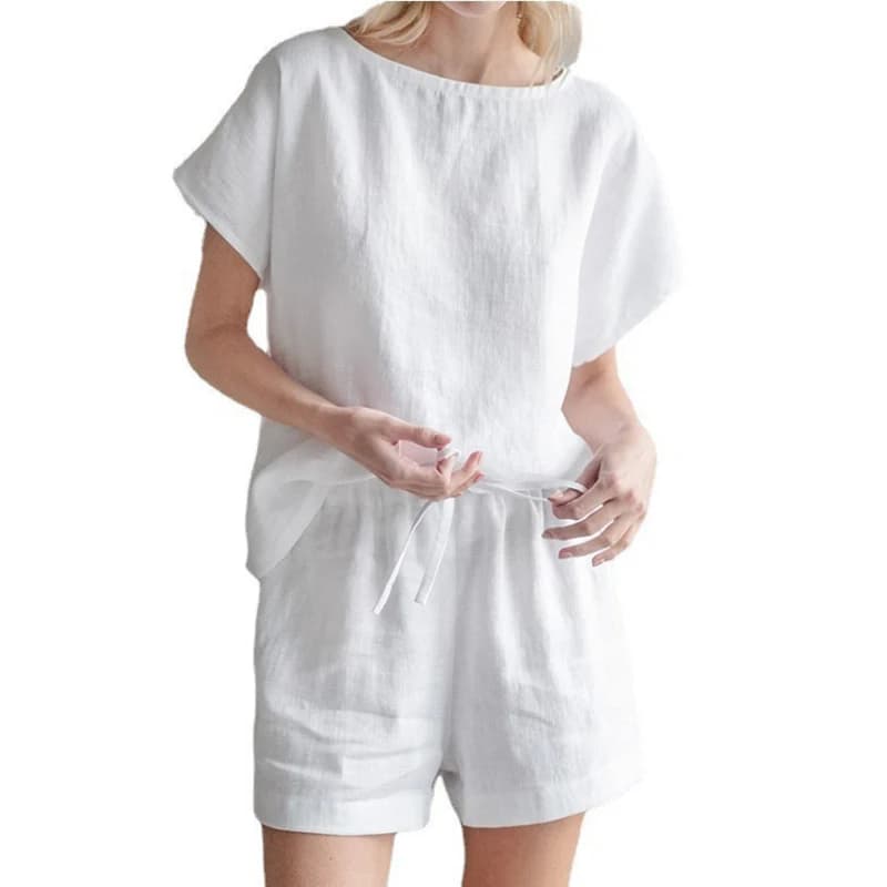 Solid Summer Fashion Women Two Piece Sets Short Blouse Lace-up Short Sets Female Casual O neck Tracksuit Tops Loose Outfits