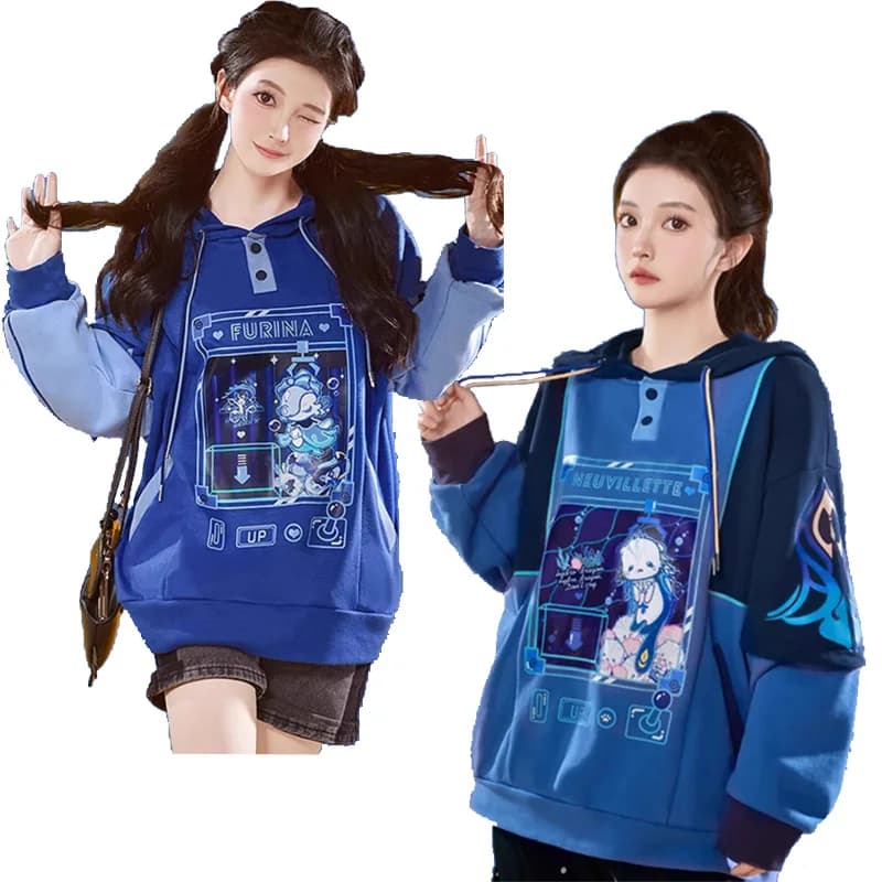 Genshin Impact Patchwork felpa con cappuccio Neuvillette Focalors Cosplay pullover felpe oversize Harajuku giacca con cappuccio Streetwear