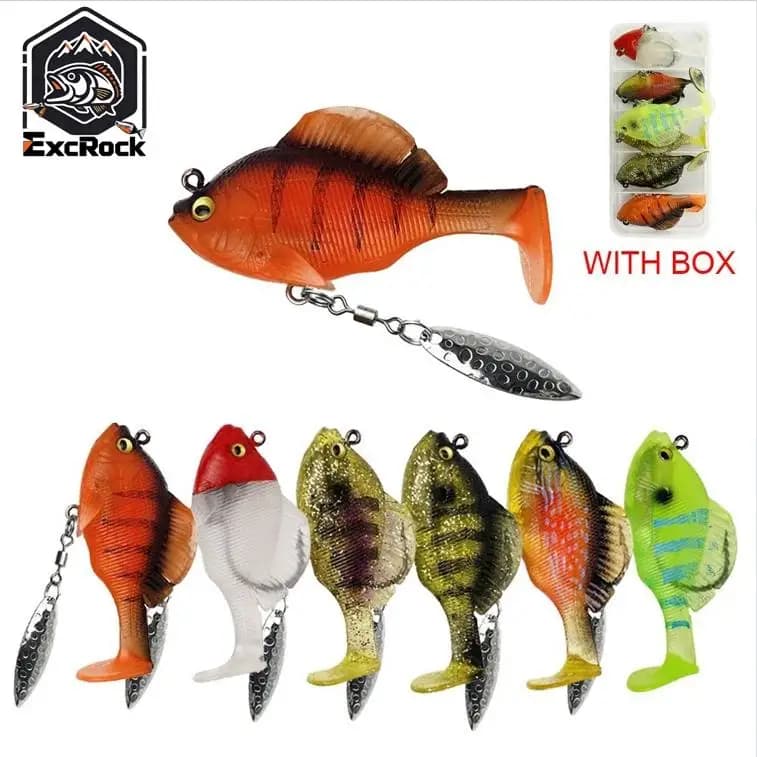 6Pcs Soft Fishing Lures Pre-Rigged Jig Head Swimbaits Weedless Paddle Tail Artificial Bait with 3D Eyes Spinner Blades Hidden Ultra-Sharp Hook for Bass Freshwater Saltwater Fishing Tackle