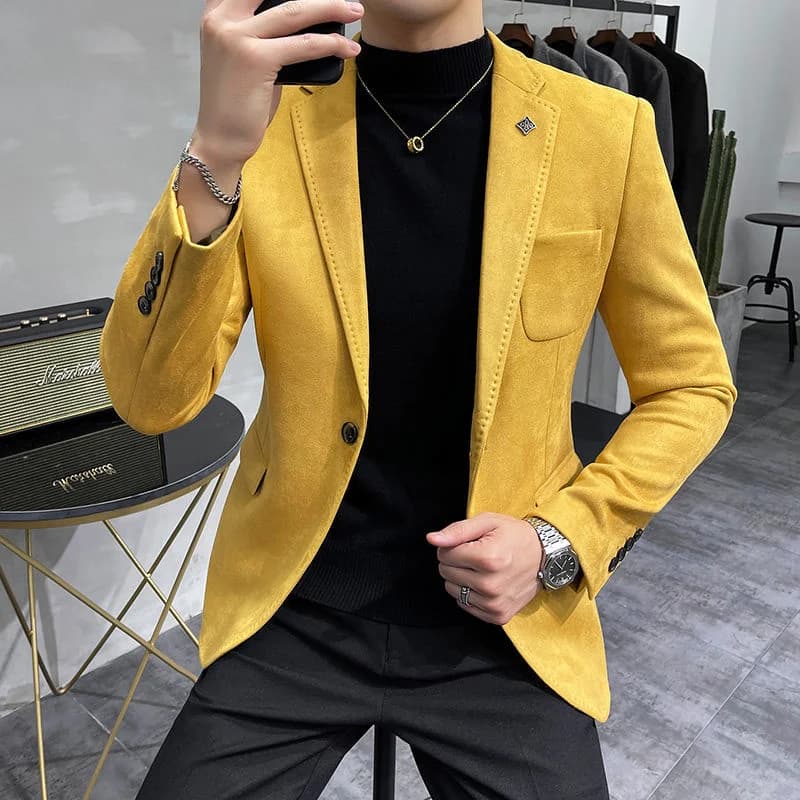 Plus Size 4XL-M Autumn Deerskin Velvet Jackets Blazer 6 Color Men Business Slim Blazers Hommes Casual Wedding Tuxedo Suit Coat