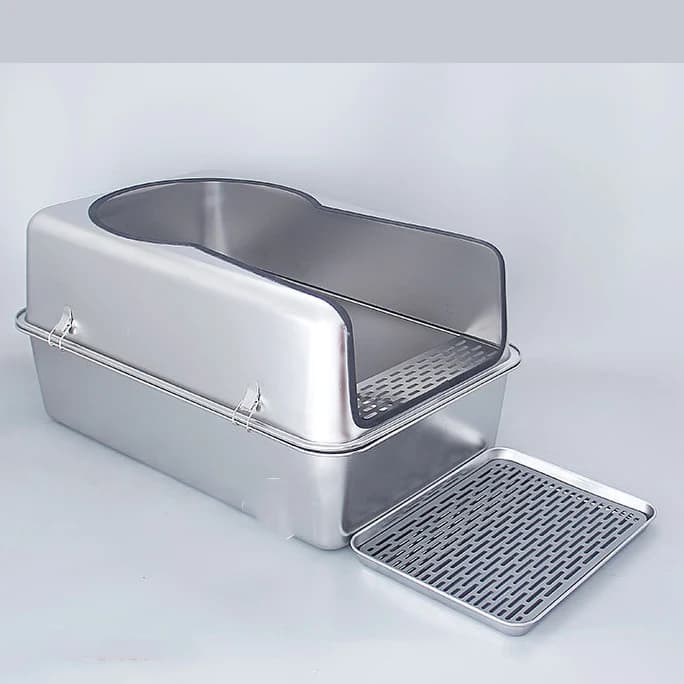 Nuovo grande lettiera per gatti Toilette semichiusa in acciaio inossidabile facile da pulire per accessori per animali domestici Lettiera per gatti