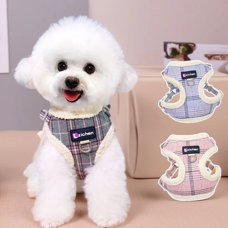 Imbracatura per cani in pile imbottito Guinzaglio Gilet Cani di piccola taglia Cuccioli Animali domestici Bichon Petto Inverno Caldo Camminare Piombo Accogliente Passeggiate quotidiane all'aperto Casa