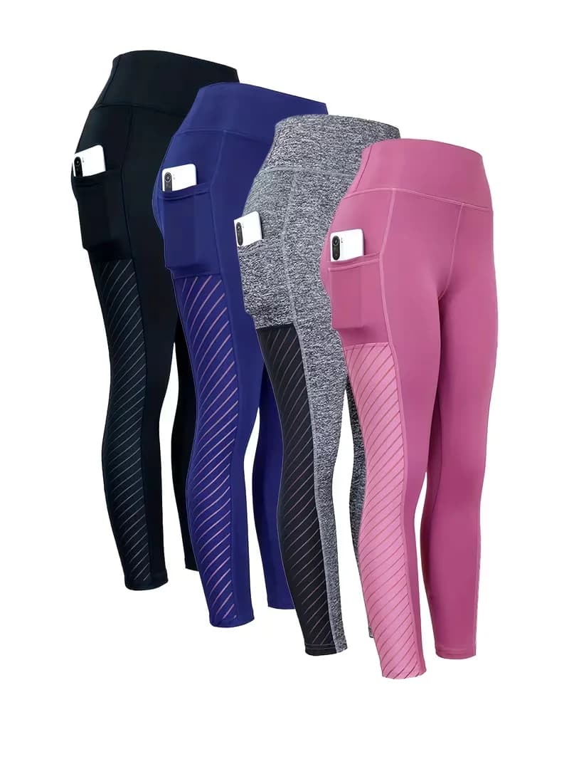 Pantaloni da yoga a vita alta in rete laterale da donna con tasche Leggings per donna Pantaloni da allenamento alla caviglia per il controllo della pancia Stile casual