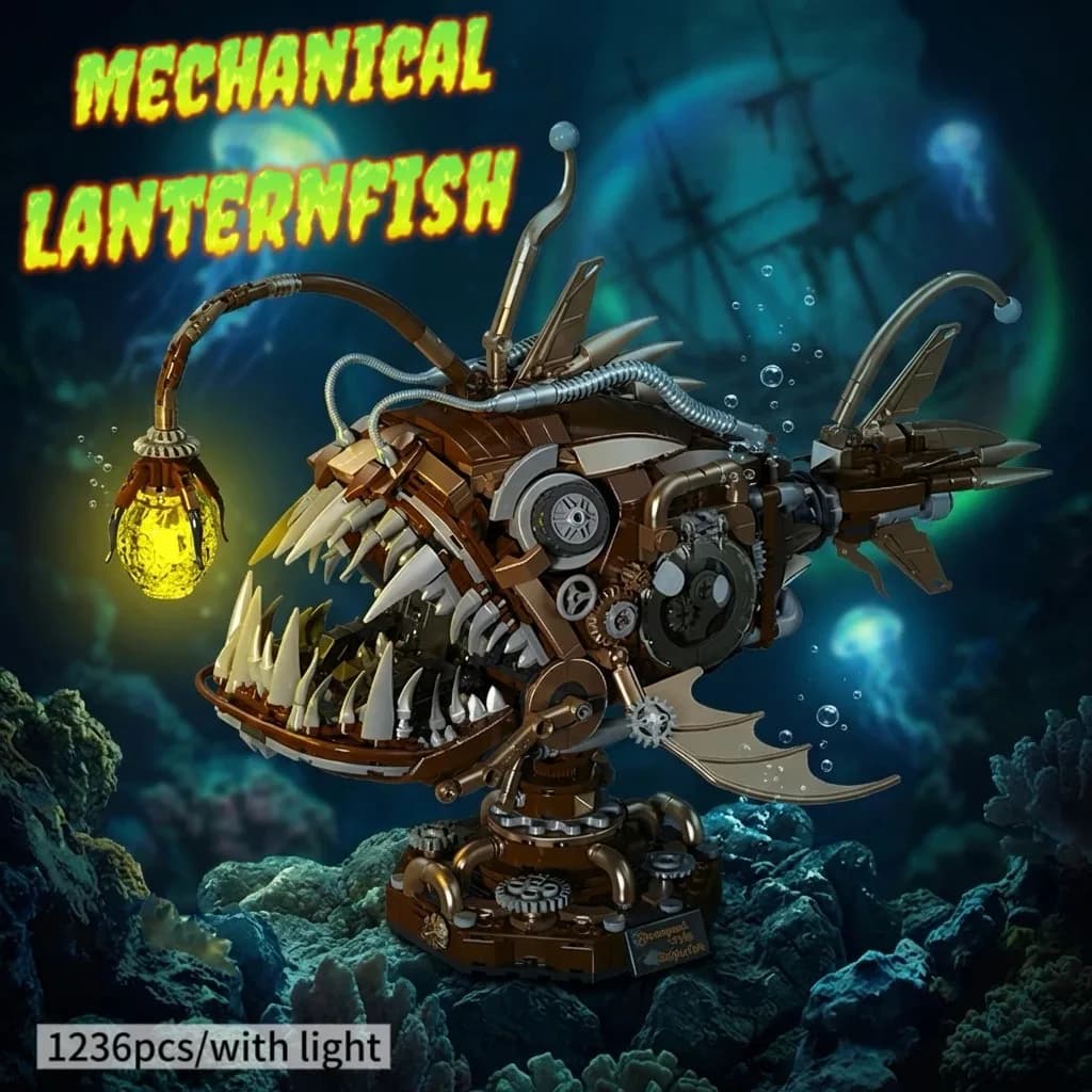 Retro Deep-Sea Lanternfish Devilfish Assembly Model Small Particle Building Blocks Desktop Decoration Halloween Christmas Gifts