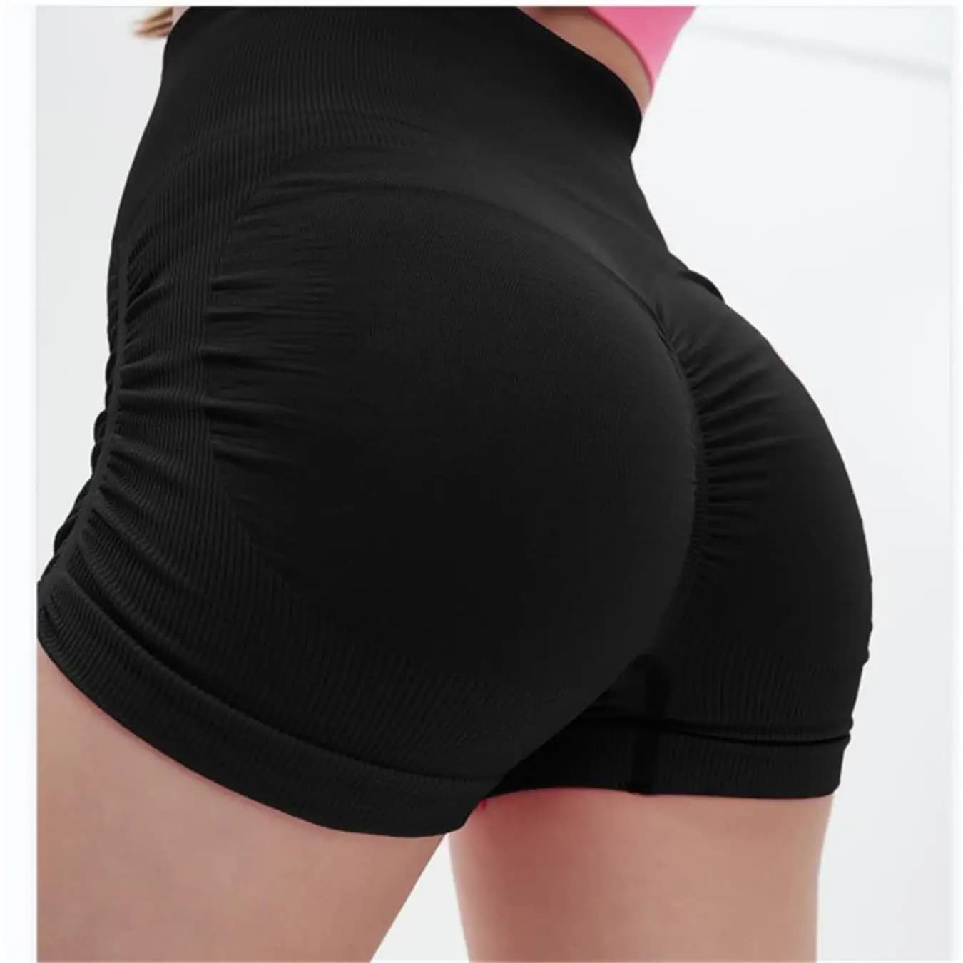 Pantaloncini fitness estivi da donna a tre quarti, effetto push-up, tinta unita, pantaloni yoga effetto stropicciato, leggings a vita alta modellanti.