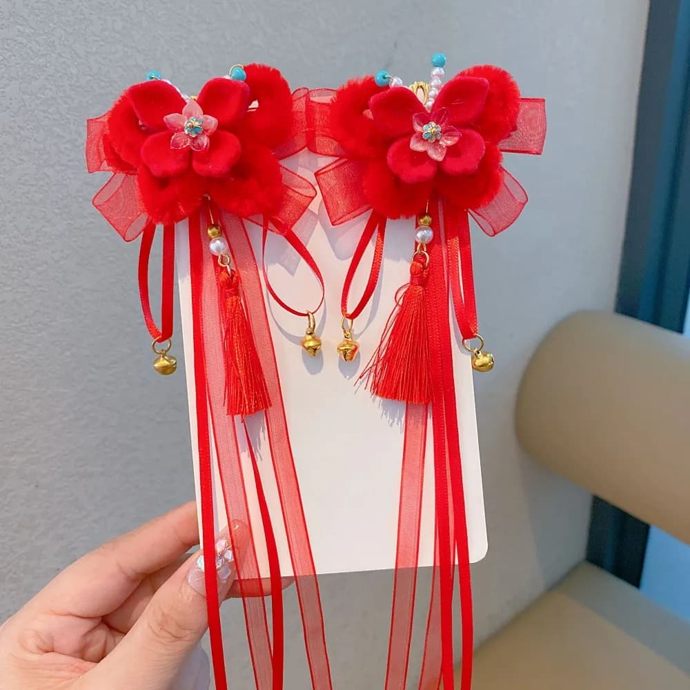 New Year's Fork for Kids in Chinese style Hanfu Copricapo Tang Suit New Year's Eve Barrettes Flower Cute Old Style Hair Clip for Kids