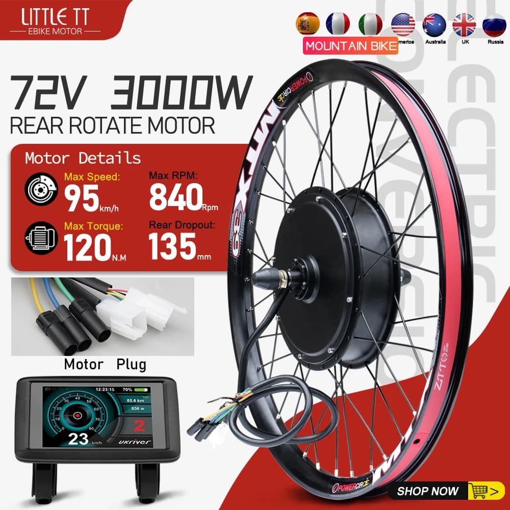 72V 3000W MTX39 Kit di conversione bici elettrica Brushelss Gearless Motore del mozzo ruota posteriore per kit di conversione bicicletta elettrica 26-29 pollici 700C