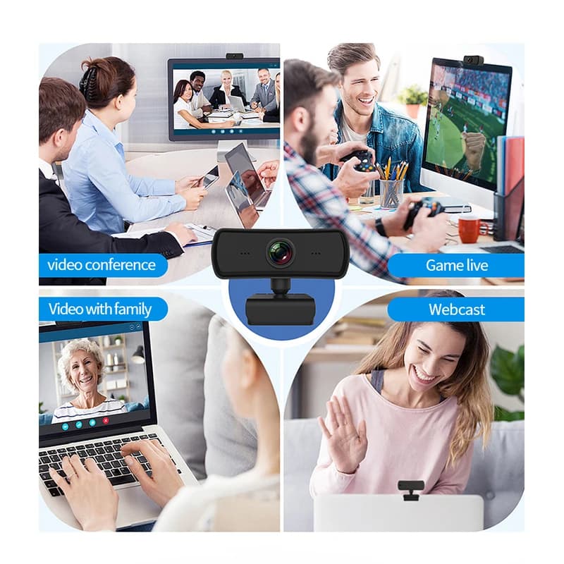 Mini webcam HD 2K 1080P USB, telecamera per computer plug-and-play con autofocus e microfono integrato per videochiamate e conferenze.