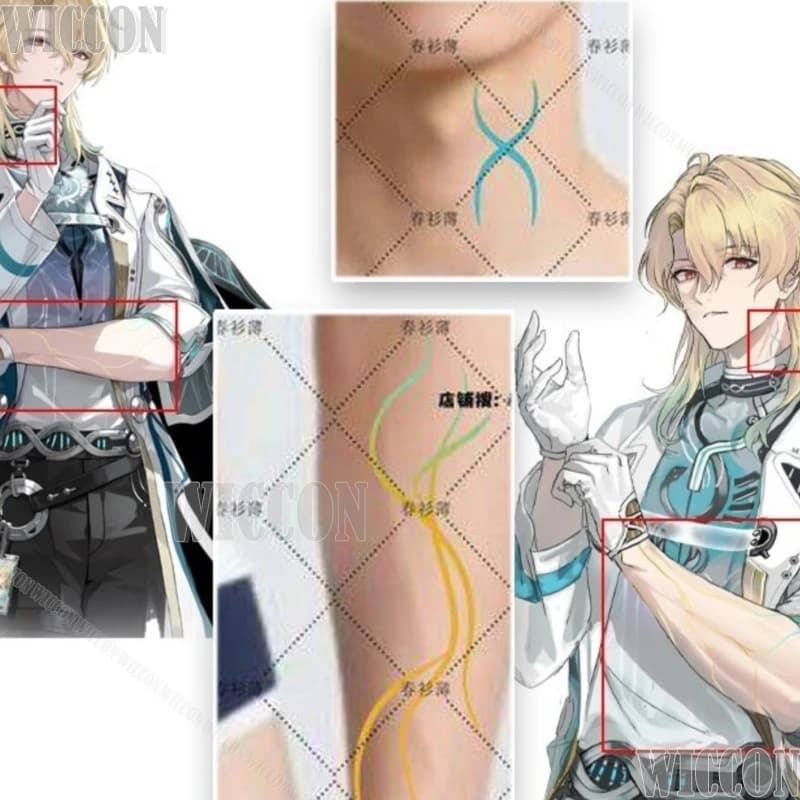 Tatuaggi Temporanei Wuthering Waves Luuk Herssen per Cosplay, Adesivi per Braccia e Collo, Accessori per Tatuaggi Temporanei per Schiena, Adesivi Natalizi e di Carnevale