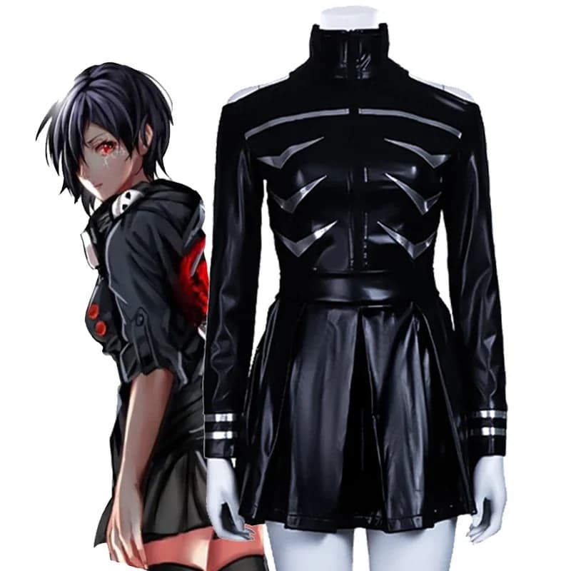 JP Anime Tokyo Ghoul Ken Kaneki Costume Cosplay Touka Kirishima PU Pelle Nera Luta Uniforme Vestito Delle Donne Del Partito di Halloween S # 1 # W