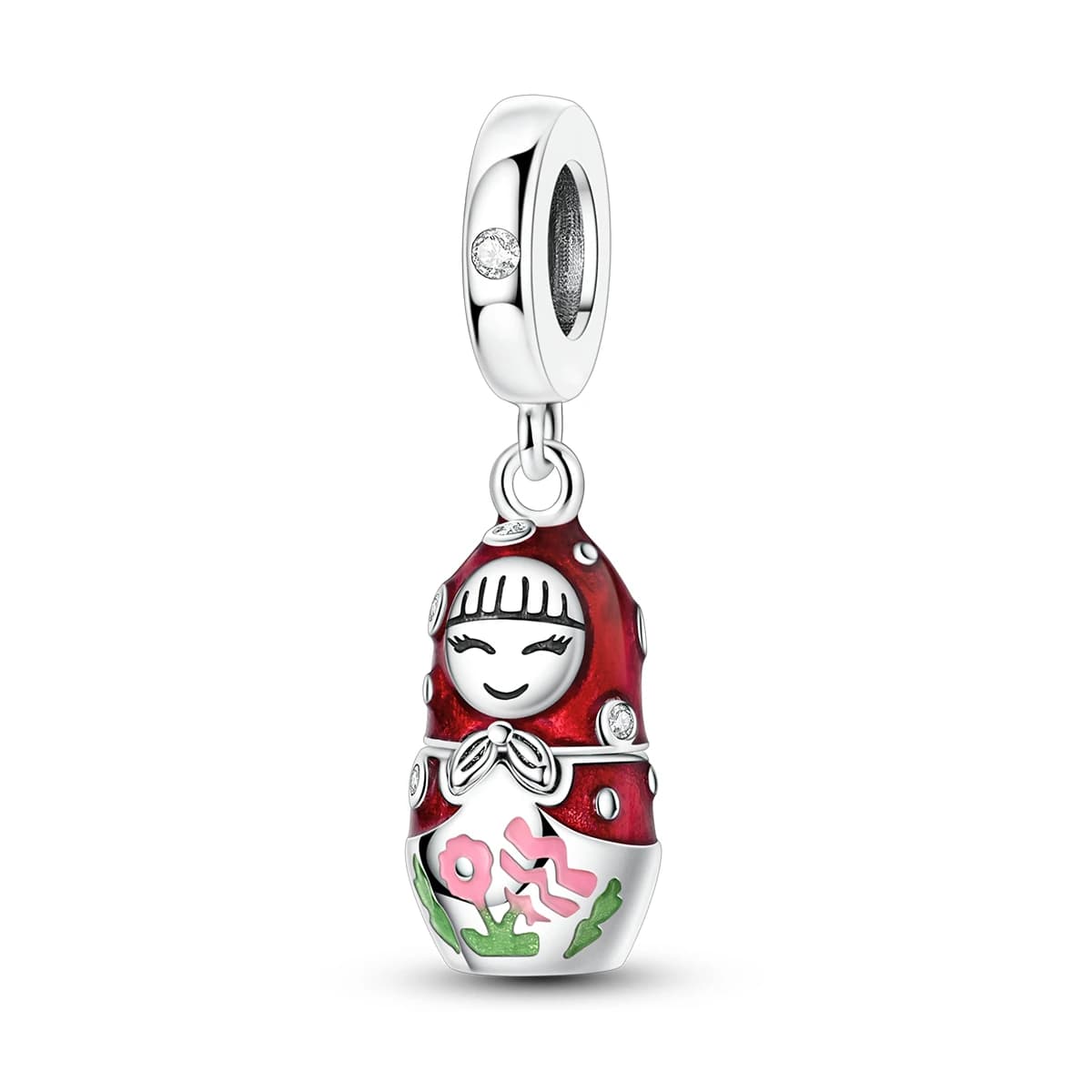 Ciondolo a forma di Matrioska russa in Argento Sterling 925 con smalto rosso, perline pendenti, grazioso gioiello culturale, regalo per donna