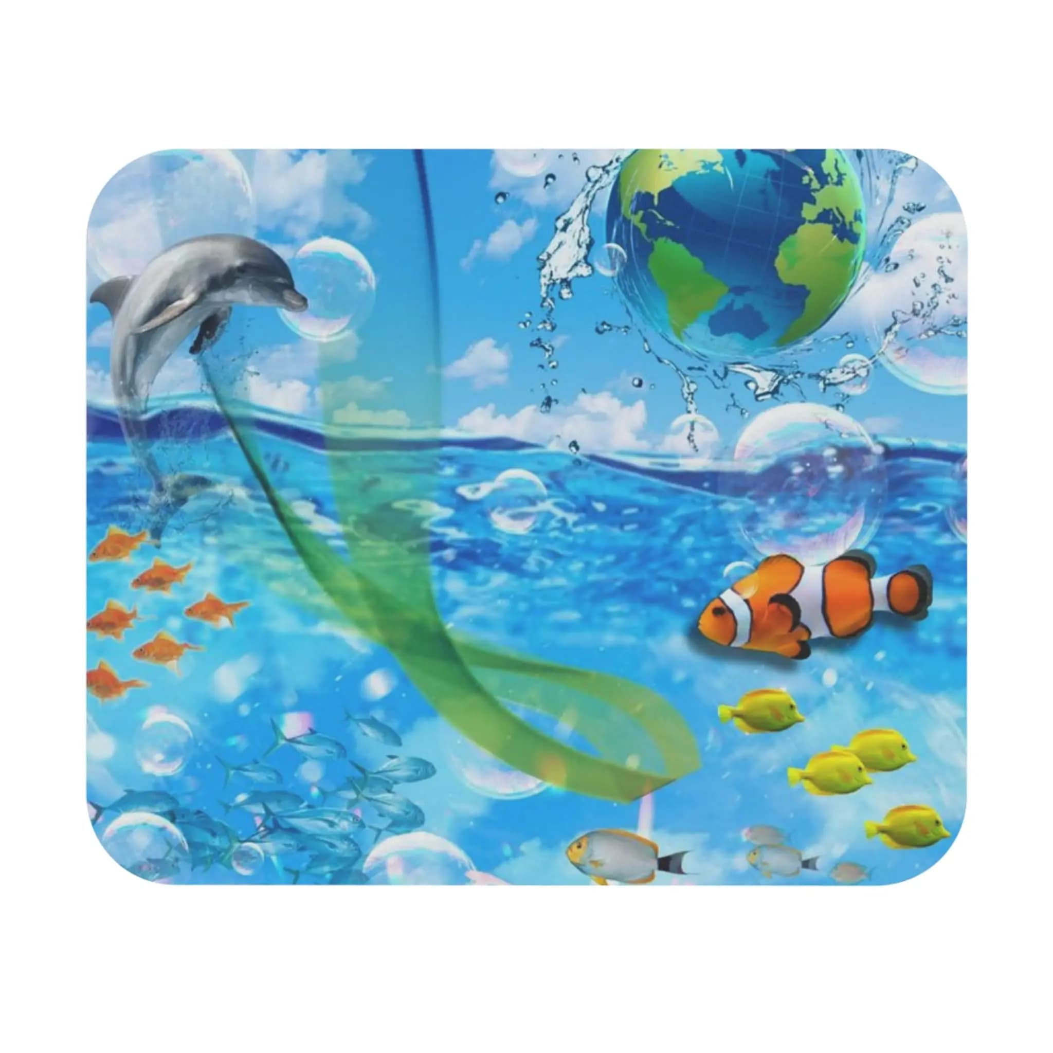Frutiger Aero Tropical Aqua Fish Print Square Mouse Mats Block Edge Play Mouse Mat Mouse Mat Keyboard 22x18 cm