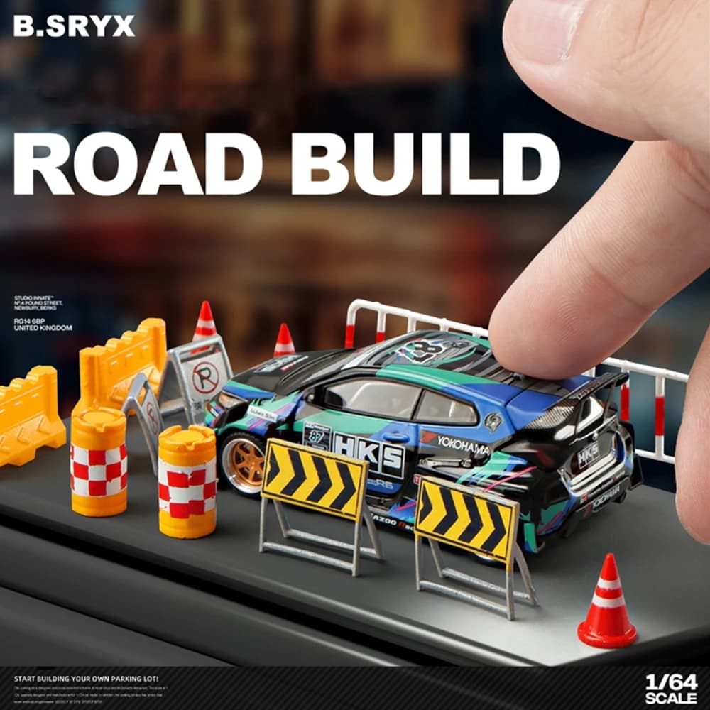 1/64 Roadblock Scene Model Kit, Barrier Set with Traffic Cones, American Style Miniature Diorama Accessories for Car Display
