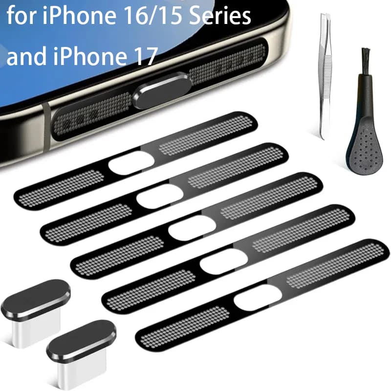 9 pezzi/set per iPhone serie 16/15 e iPhone 17, set di coperture antipolvere USB C, porta di ricarica del telefono e kit cappuccio protettivo antipolvere per altoparlante.