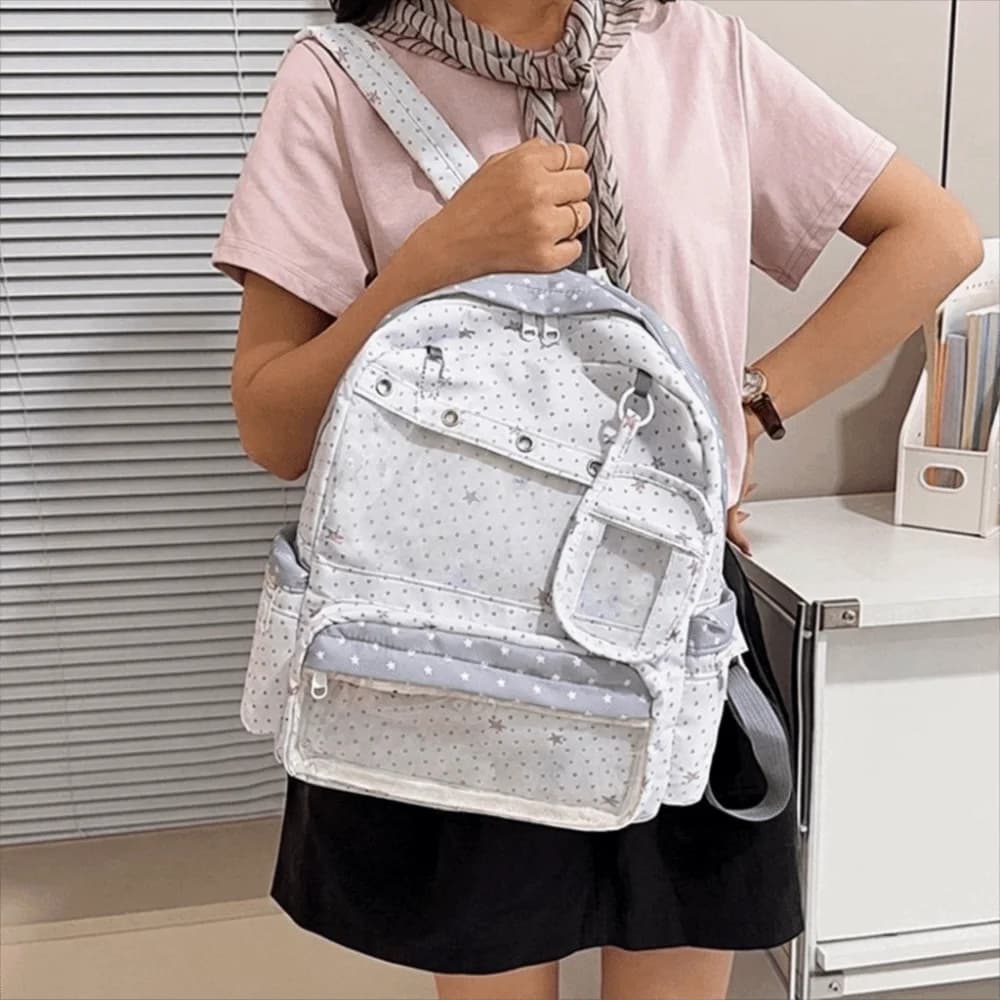 Personality Transparent Polka Dot Backpack Lolita Y2K Student School Bag Itabag Multiple Pockets Display Knapsack Commute