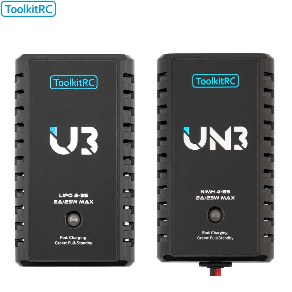 Caricabatterie USB-C ToolkitRC U3 LiPo 2-3S / UN3 NiMh 4-8S 25W 2A con bilanciamento per Droni FPV, Auto e Aerei RC