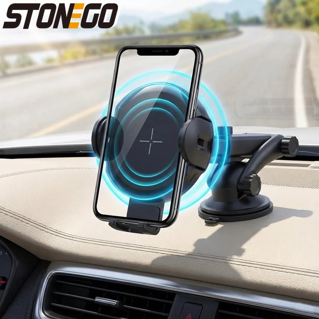 Caricabatterie Wireless Automatico da 10W per Auto, Ricarica Rapida per iPhone Samsung Android QC 2.0 3.0, Clip Sicura per Cruscotto e Bocchette di Ventilazione
