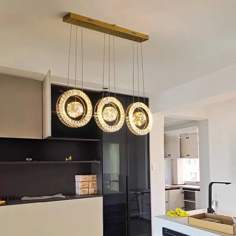 REVEN Dimensioni personalizzabili Lampada a sospensione dimmerabile Anello di cristallo Lustre Lampadario Stile linea di pesca per camera da letto Decorazioni per interni di casa