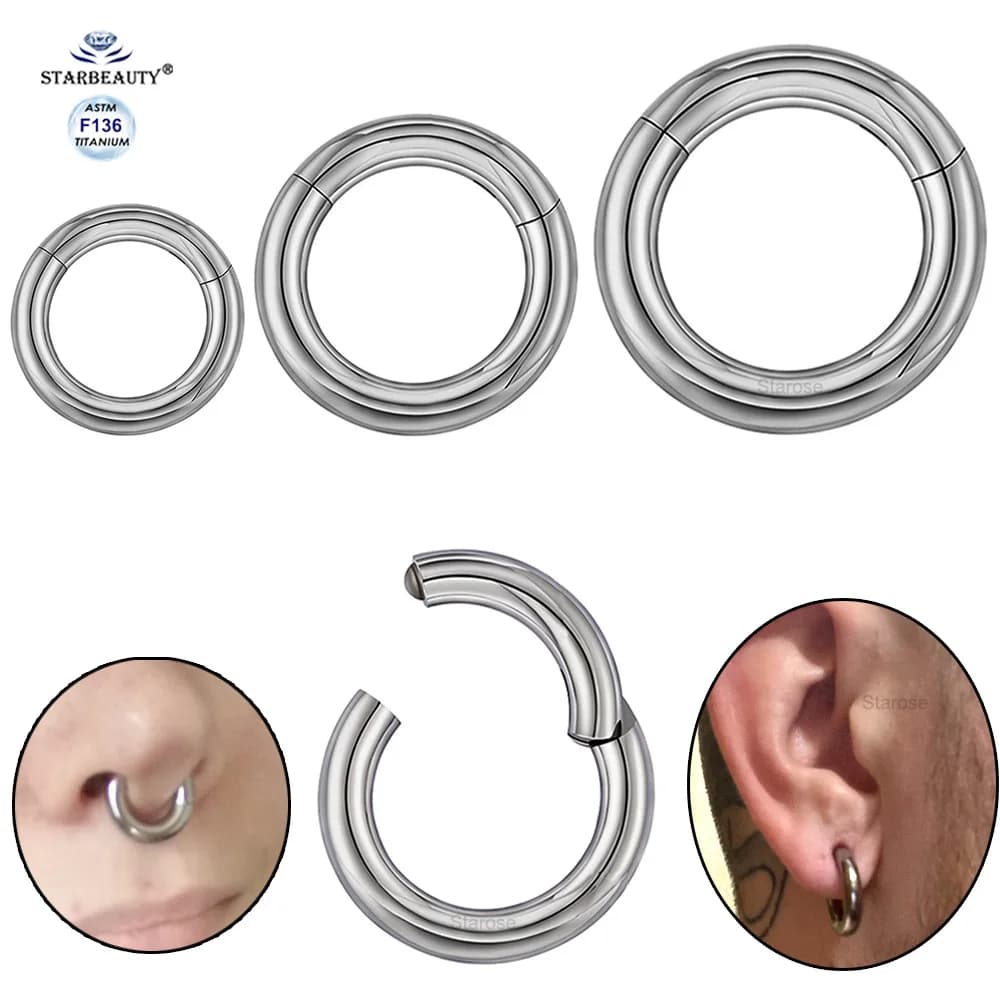 1 Pezzo Anello per Piercing al Naso in Titanio F136, Calibro Grande 10G 8G 6G, Anello Clicker a Cerniera, Piercing in Titanio Leggero, Anelli per Septum