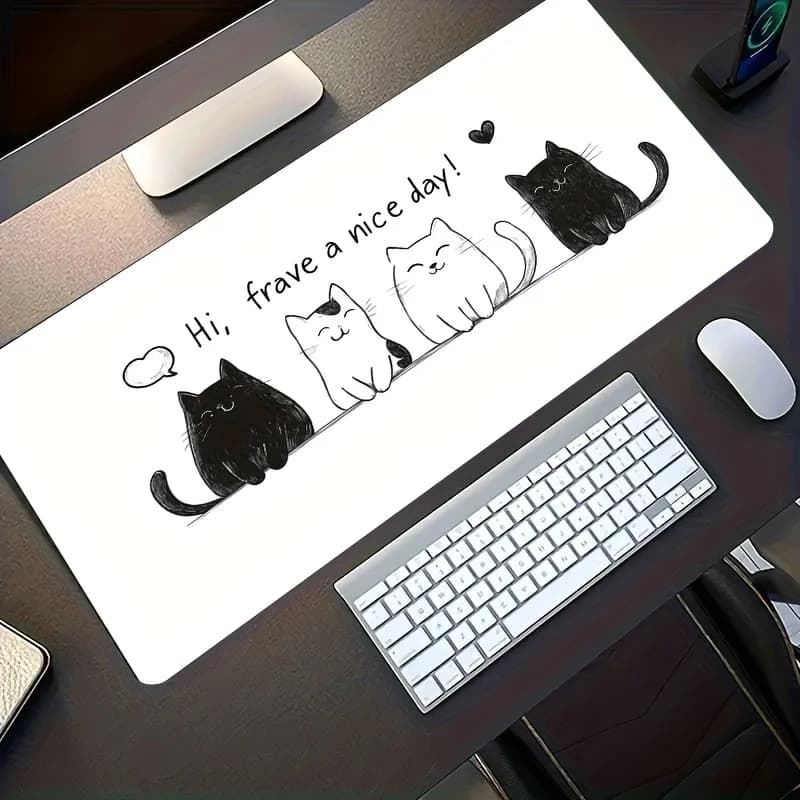 Tappetino per Mouse XXL Cat Parade, Design Gatto in Line Art, Tappetino da Gioco Antiscivolo Lavabile in Gomma, Resistente alle Macchie, Regalo per Giocatori