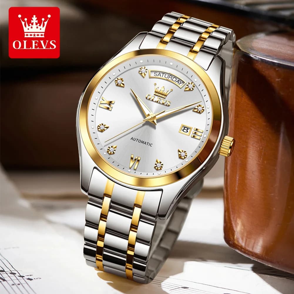 OLEVS 6752 Orologio automatico da uomo impermeabile in acciaio inossidabile, orologio meccanico di lusso luminoso per uomo