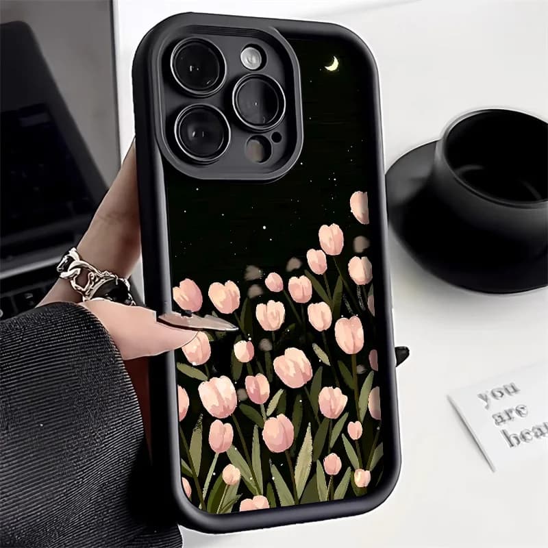 Custodia morbida con fiori di tulipano per iPhone 14 Pro Max Custodie iPhone 11 12 13 15 Pro Max 16 Pro XR X XS Max 16 Plus 13Pro Cover posteriore Capa