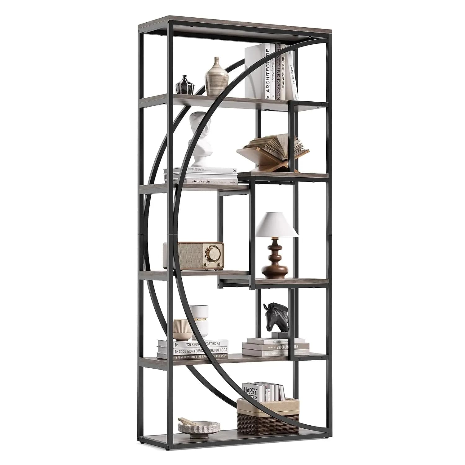 70.8-Inch Industrial 6-Tier Metal Bookcase, Tall Storage Display Shelf Organizer for Living Room & Office, Customized