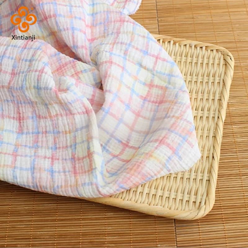 Double layer cotton fabric with rainbow grill pattern, soft, from 0.5/1/3/5m, for napkins, elastic for hair, pyjamas, bath towels, gowns, DIY sewing