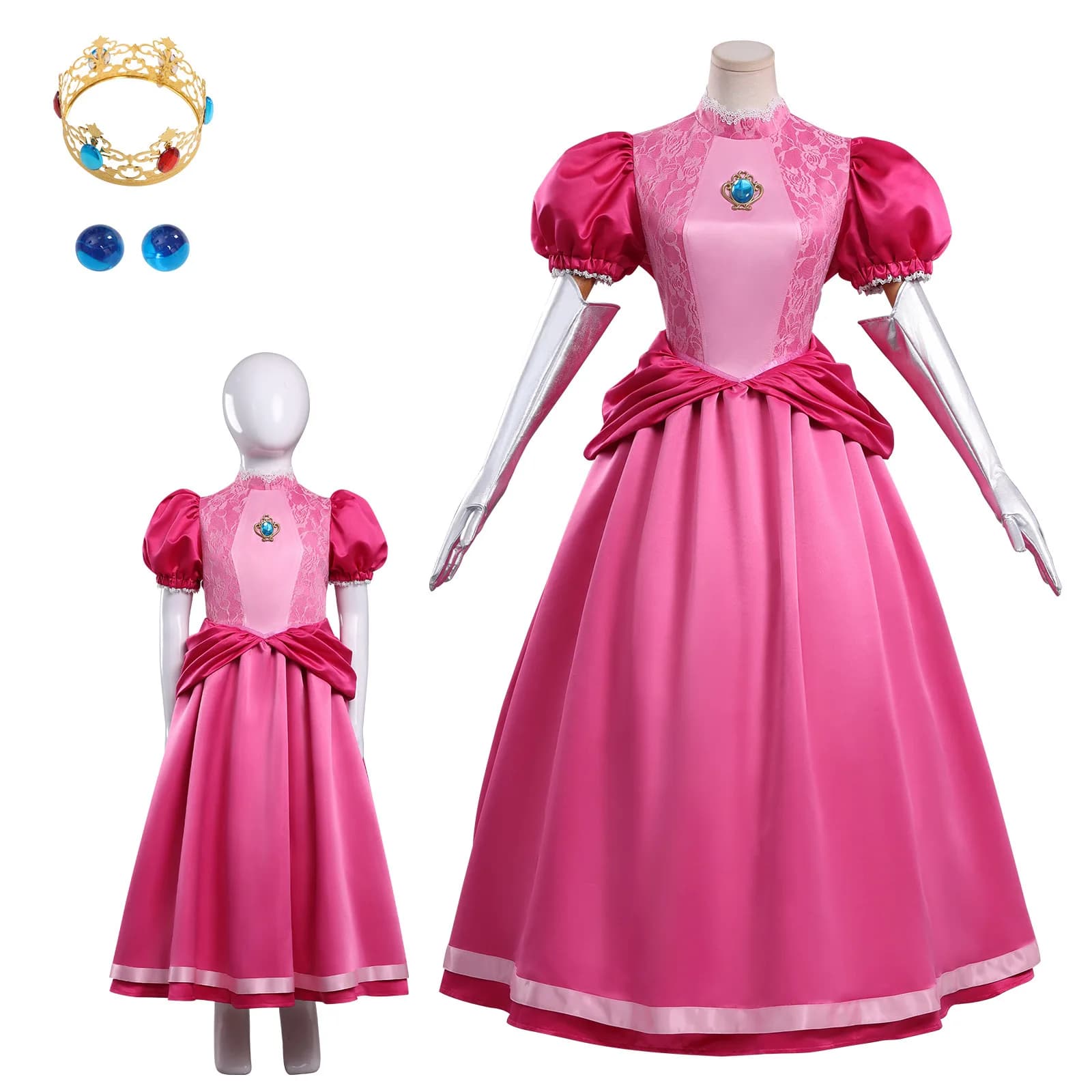 Serie Cosplay Anime: Costume Principessa Peach Rosa MR, Set Completo per Halloween, KKcos Principessa Peach per Ragazze e Donne