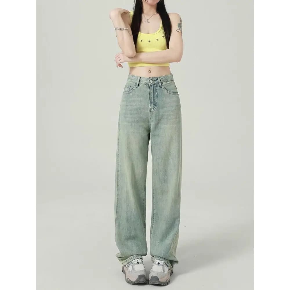 Nuovi Jeans Cinesi Ricamati a Gamba Larga da Donna, Pantaloni a Vita Alta Taglio Dritto per Primavera Autunno, Moda Nazionale Tradizionale